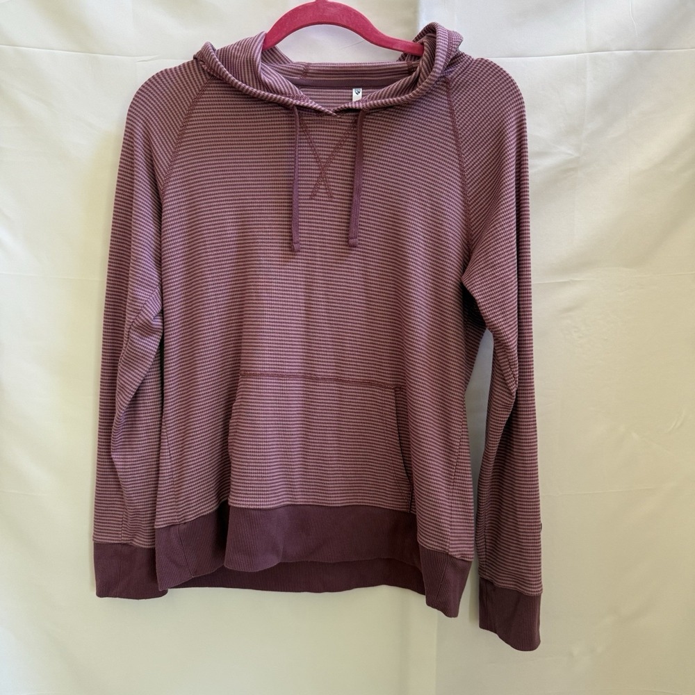 Kuhl Hoodie Womens Medium Stria Hoody Magenta Striped Knit Kangaroo Pocket
